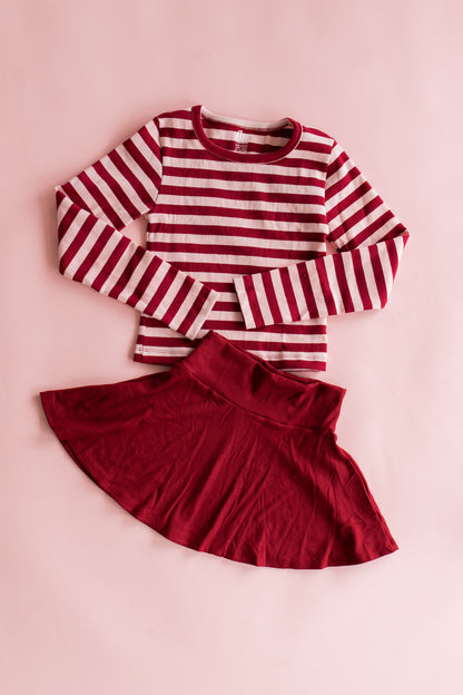 Stripe Rib Long Sleeve | Maroon and Pink