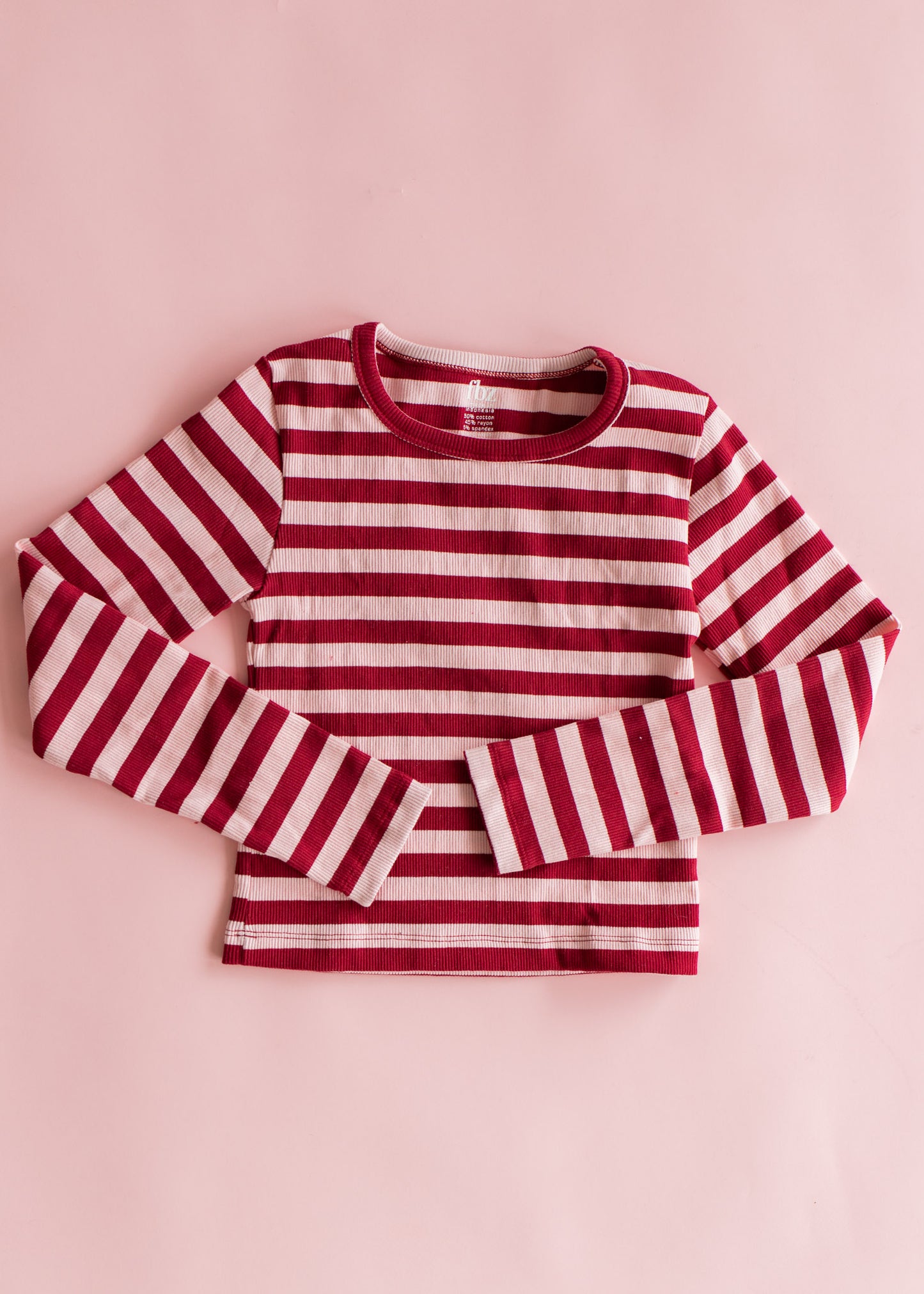 Stripe Rib Long Sleeve | Maroon and Pink