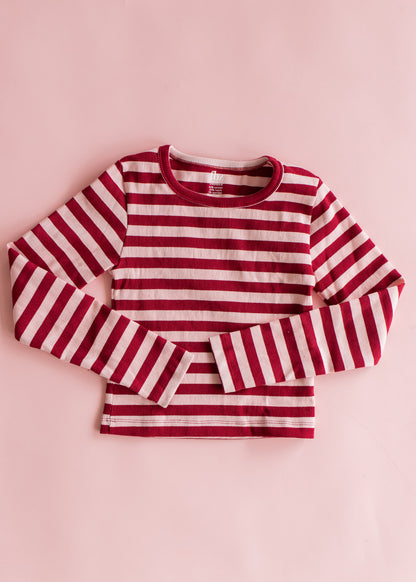 Stripe Rib Long Sleeve | Maroon and Pink