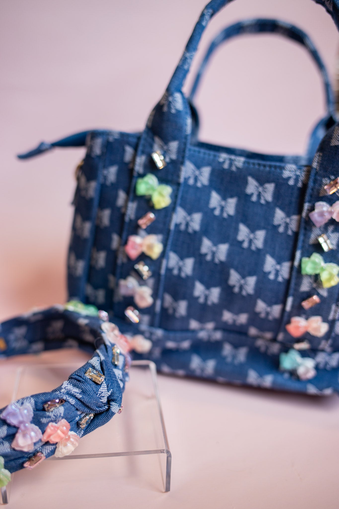Denim Charm Mini Tote | Bow