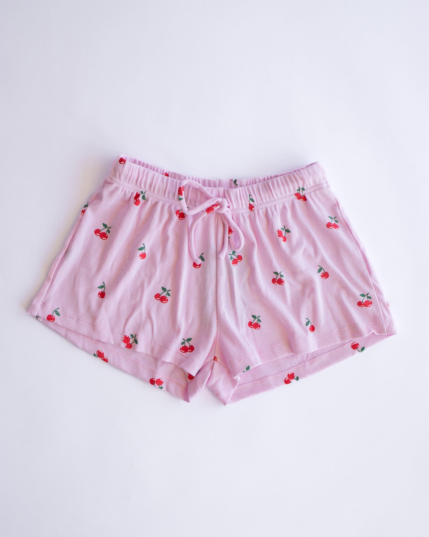 Cherry Print Ribbed Short | Light Pink