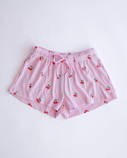 Cherry Print Ribbed Short | Light Pink