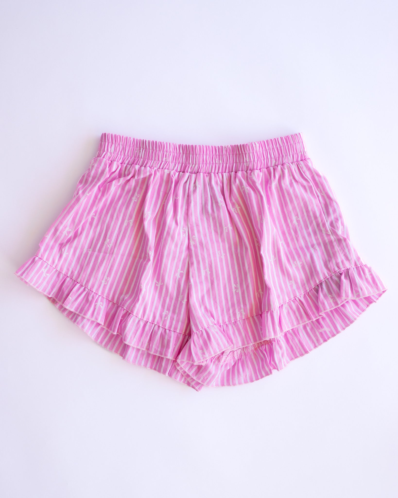 Bow Stripe Ruffle Short | Pink