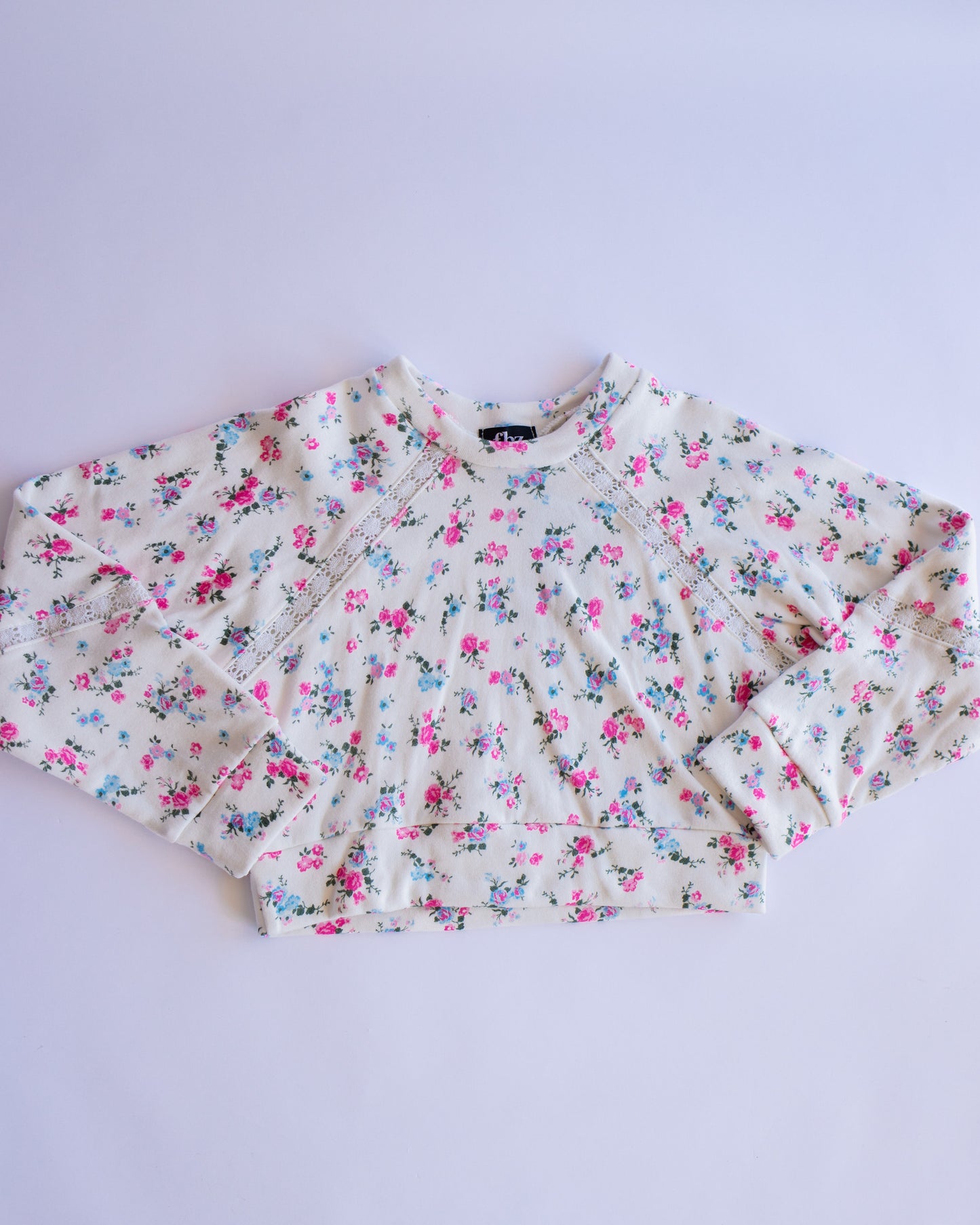 Crochet Detail Sweatshirt | White Multi Floral