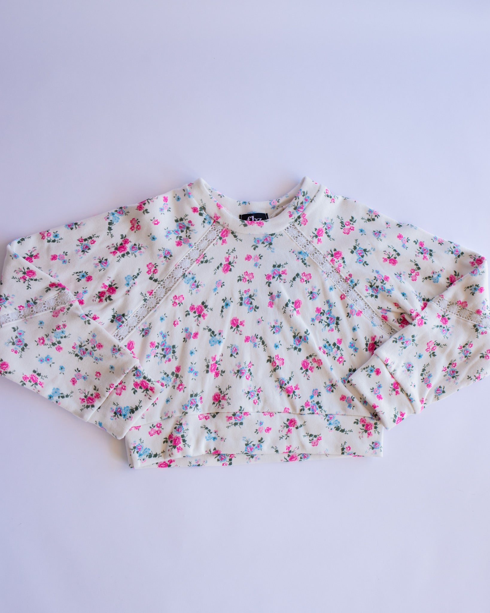 Crochet Detail Sweatshirt | White Multi Floral