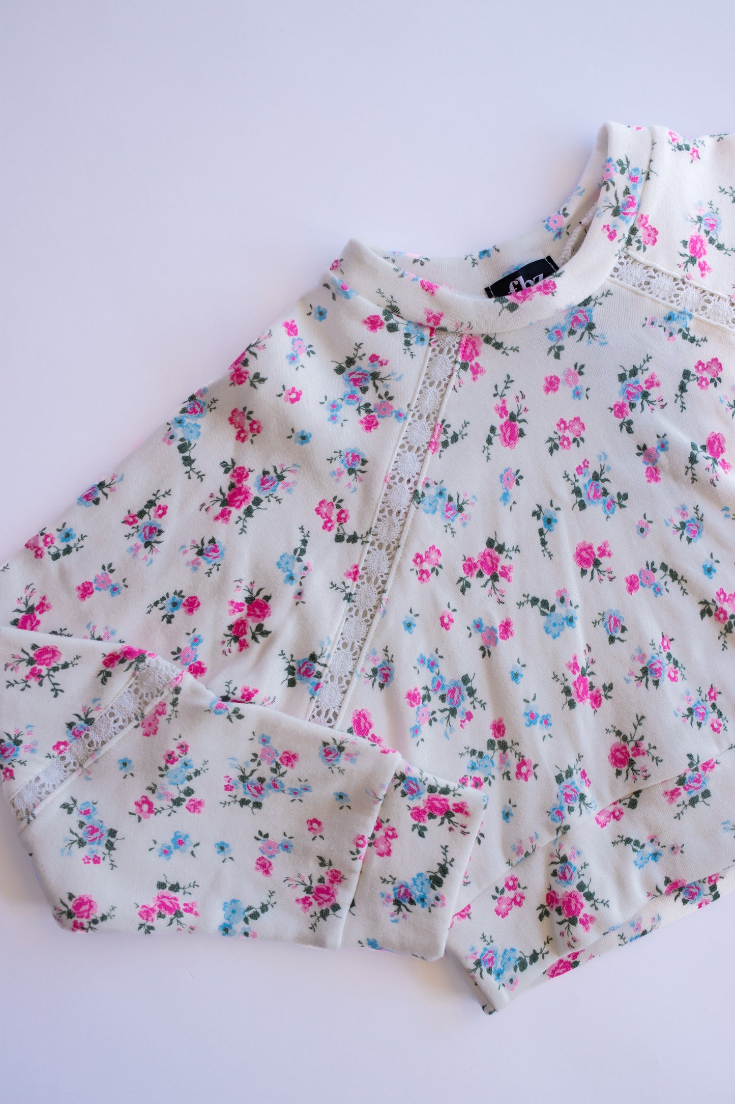 Crochet Detail Sweatshirt | White Multi Floral