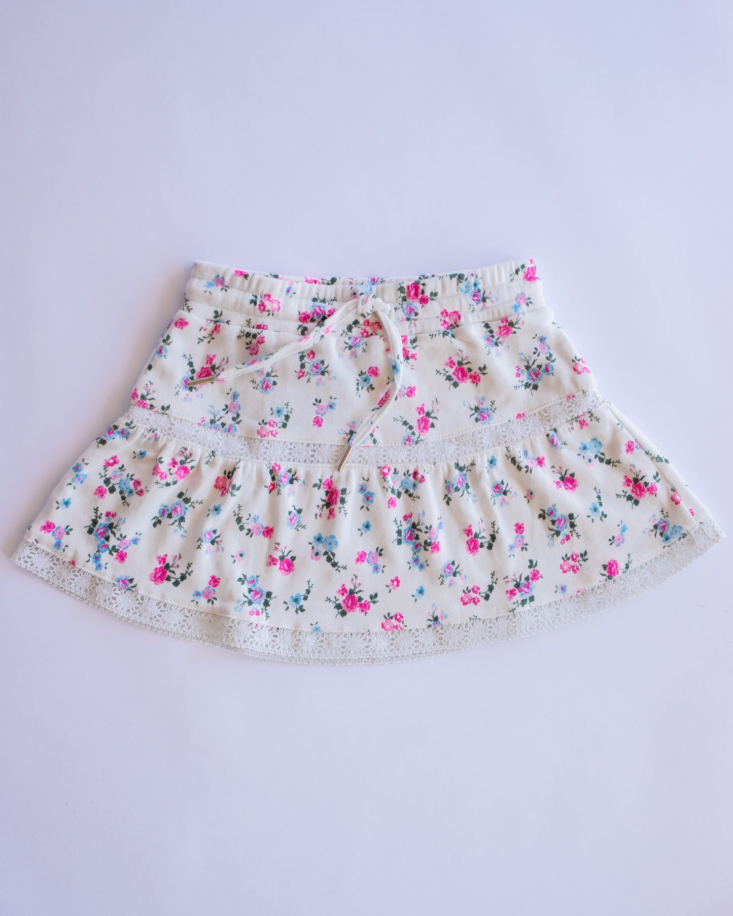 Crochet Detail Skirt | White Multi Floral