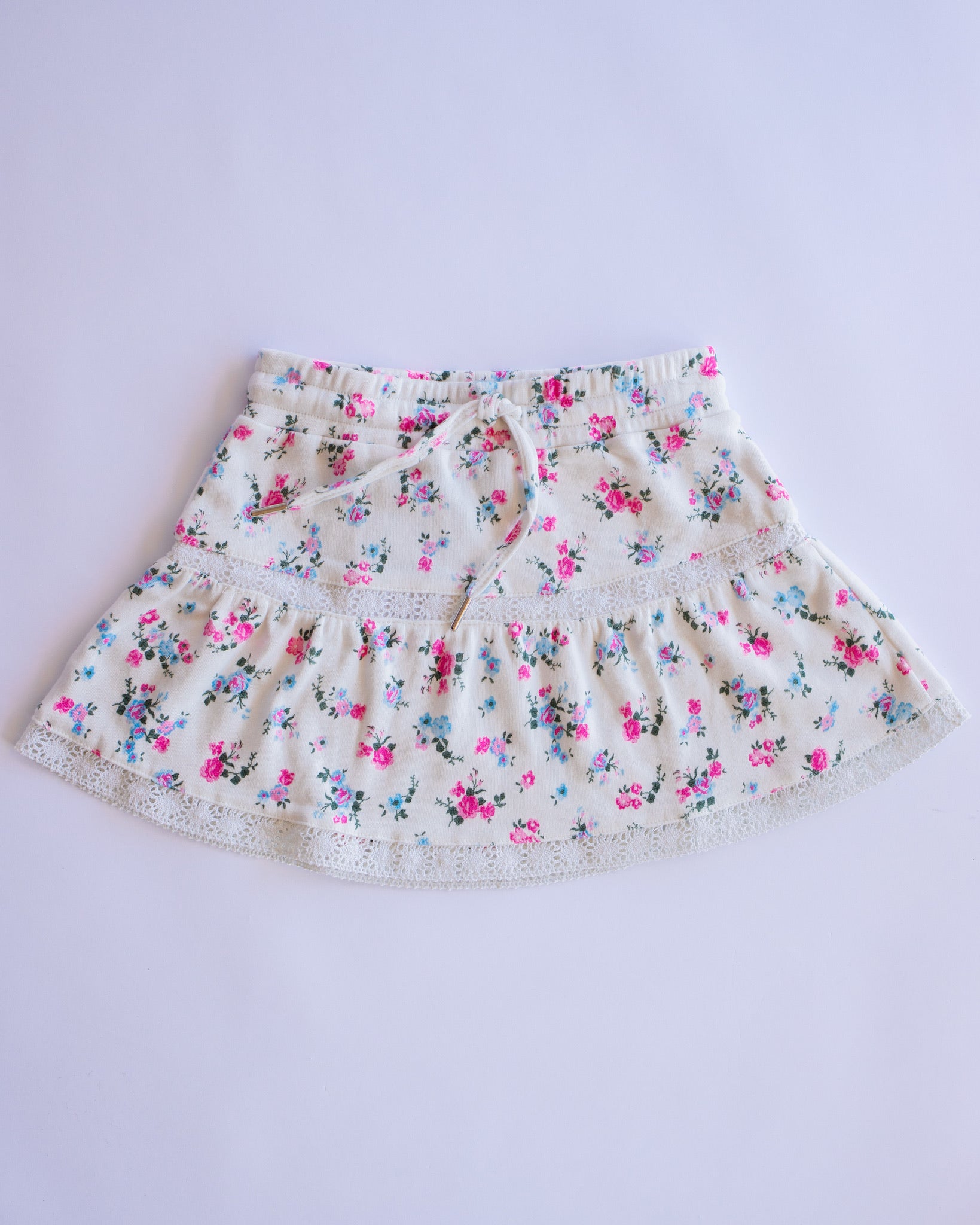 Crochet Detail Skirt | White Multi Floral