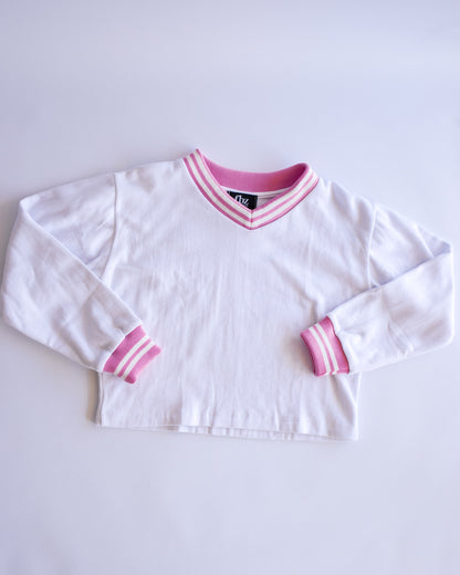 Stripe Rib Trim Sweatshirt | White + Pink