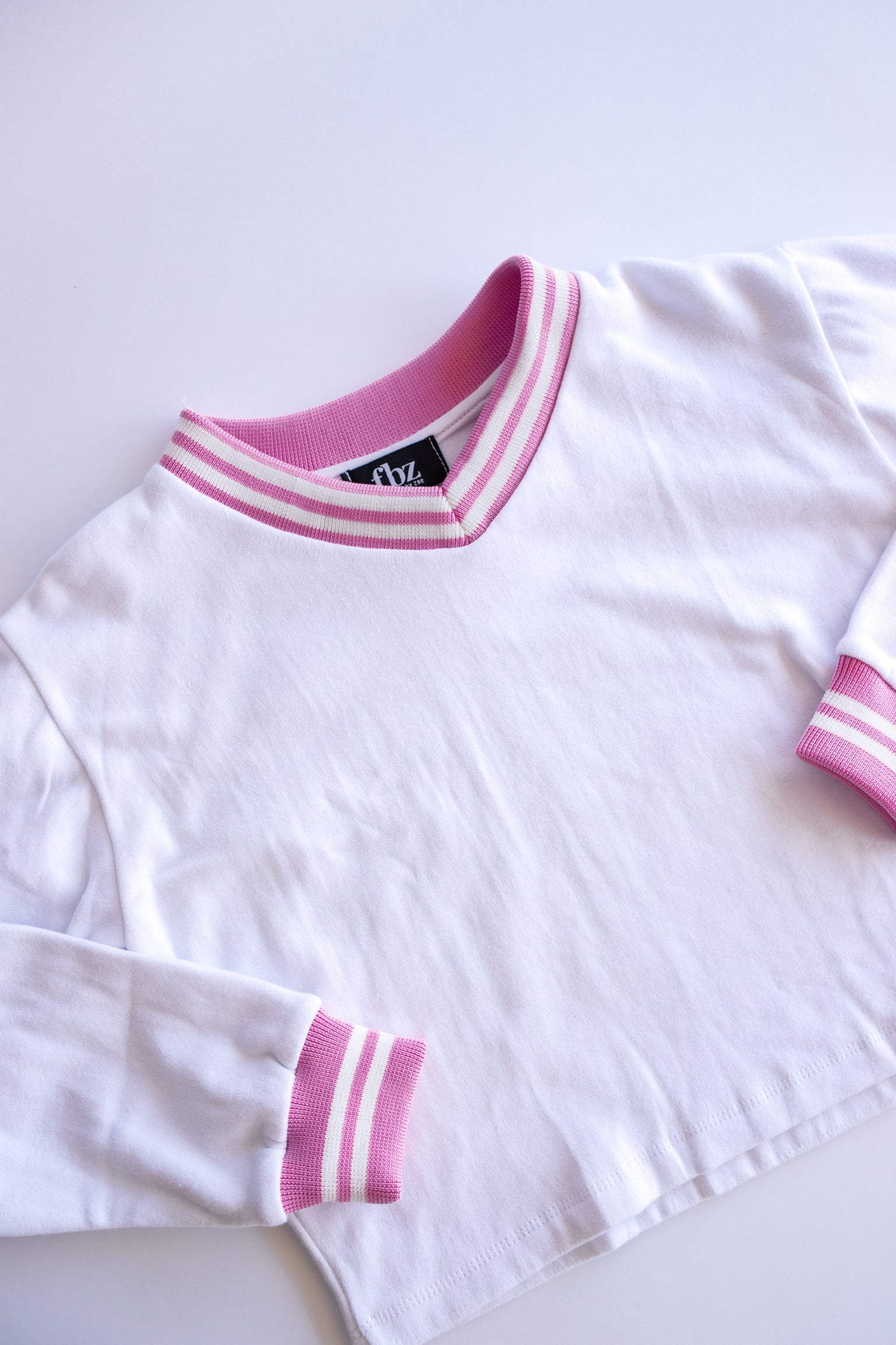 Stripe Rib Trim Sweatshirt | White + Pink