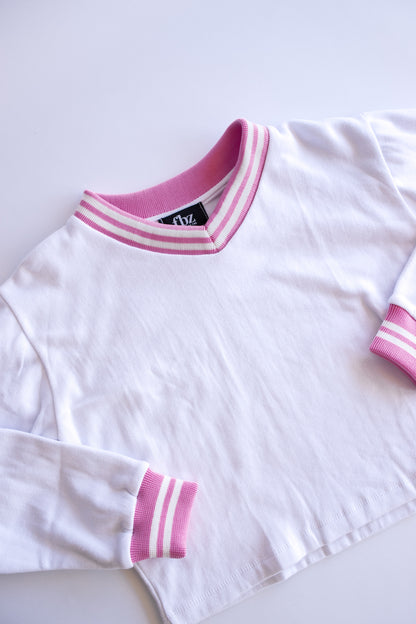 Stripe Rib Trim Sweatshirt | White + Pink