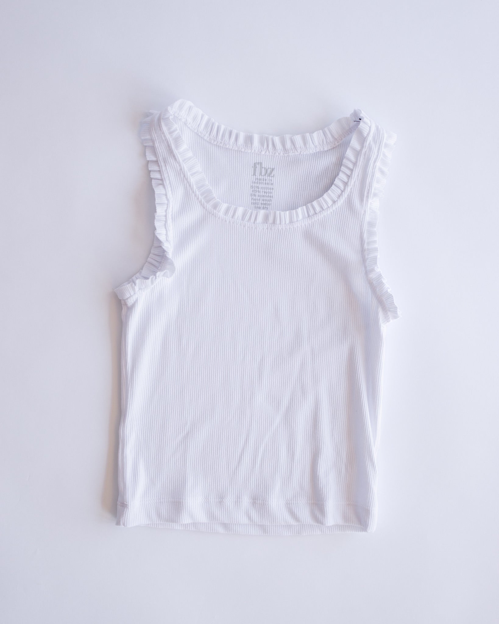 Ruffle Trim Ribbed Tank | White