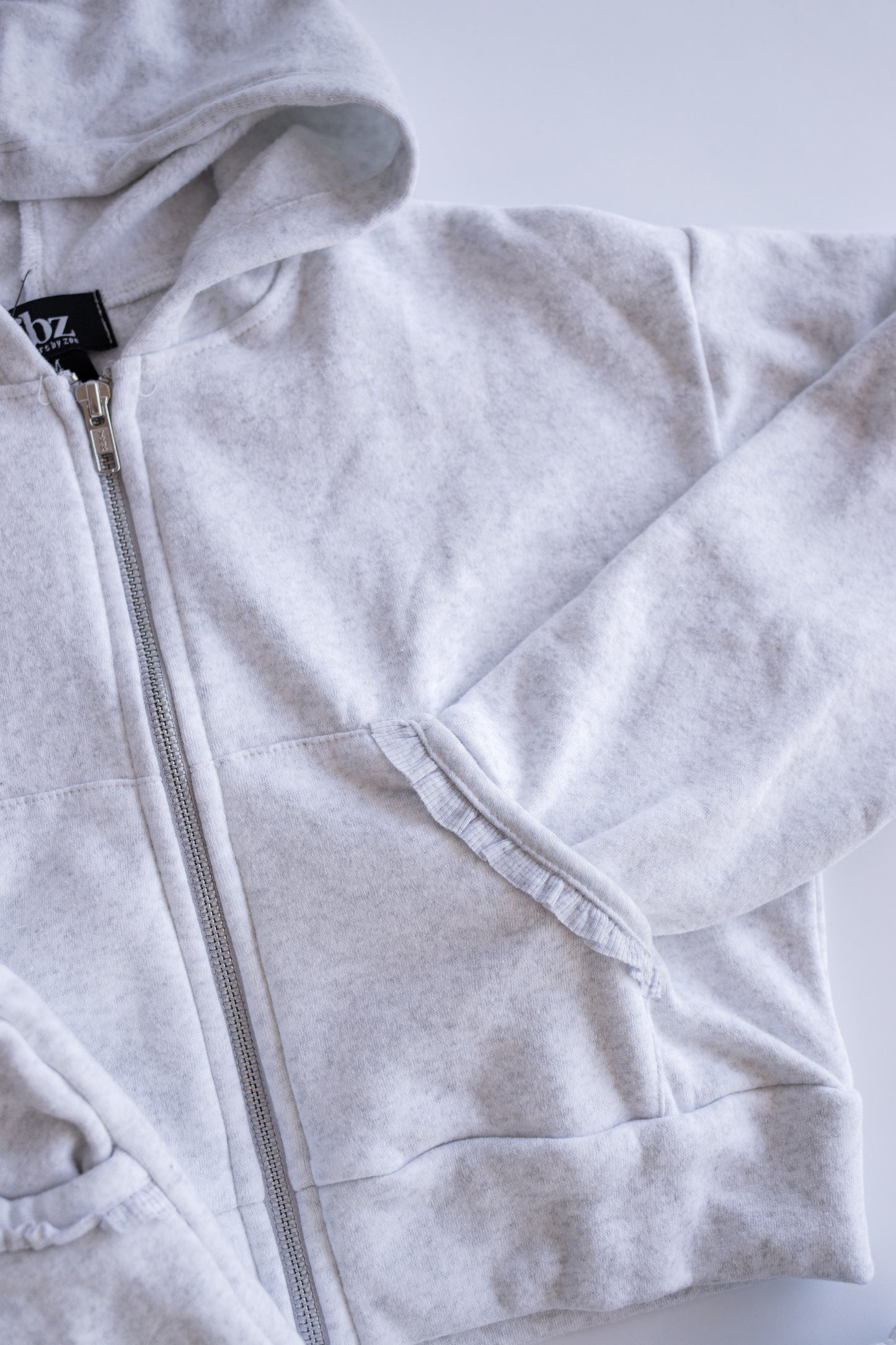 Ruffle Pocket Zip Sweatshirt | Light Misty Grey