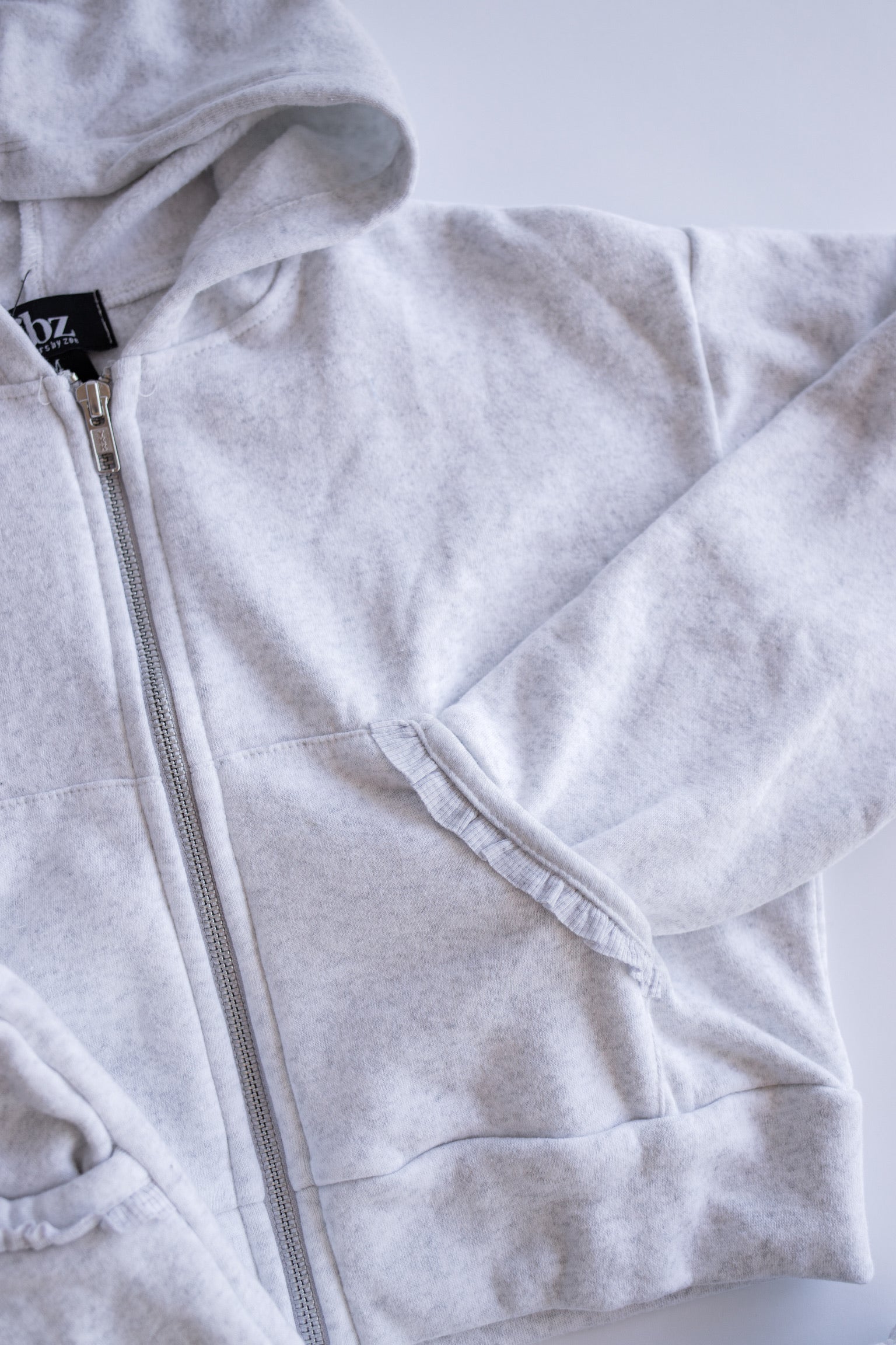 Ruffle Pocket Zip Sweatshirt | Light Misty Grey