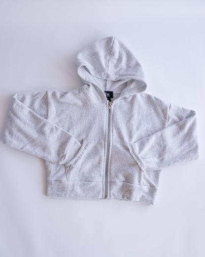 Ruffle Pocket Zip Sweatshirt | Light Misty Grey