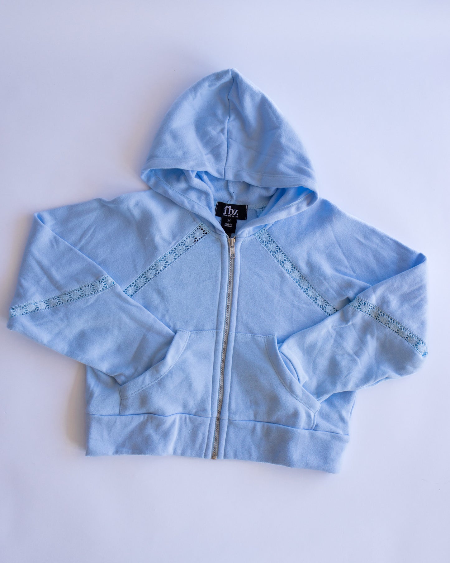 Crochet Detail Zip Sweatshirt | Aqua