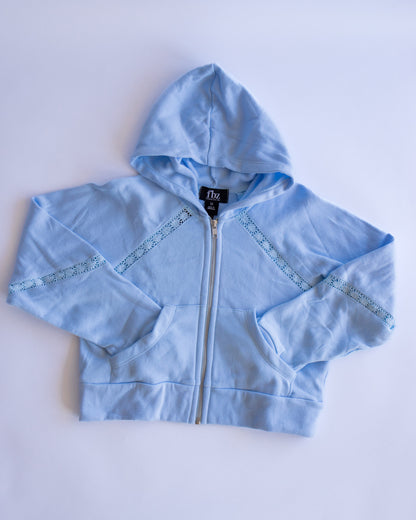 Crochet Detail Zip Sweatshirt | Aqua