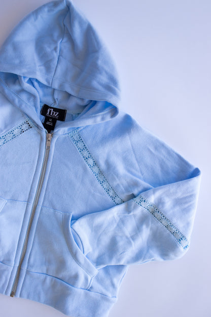 Crochet Detail Zip Sweatshirt | Aqua