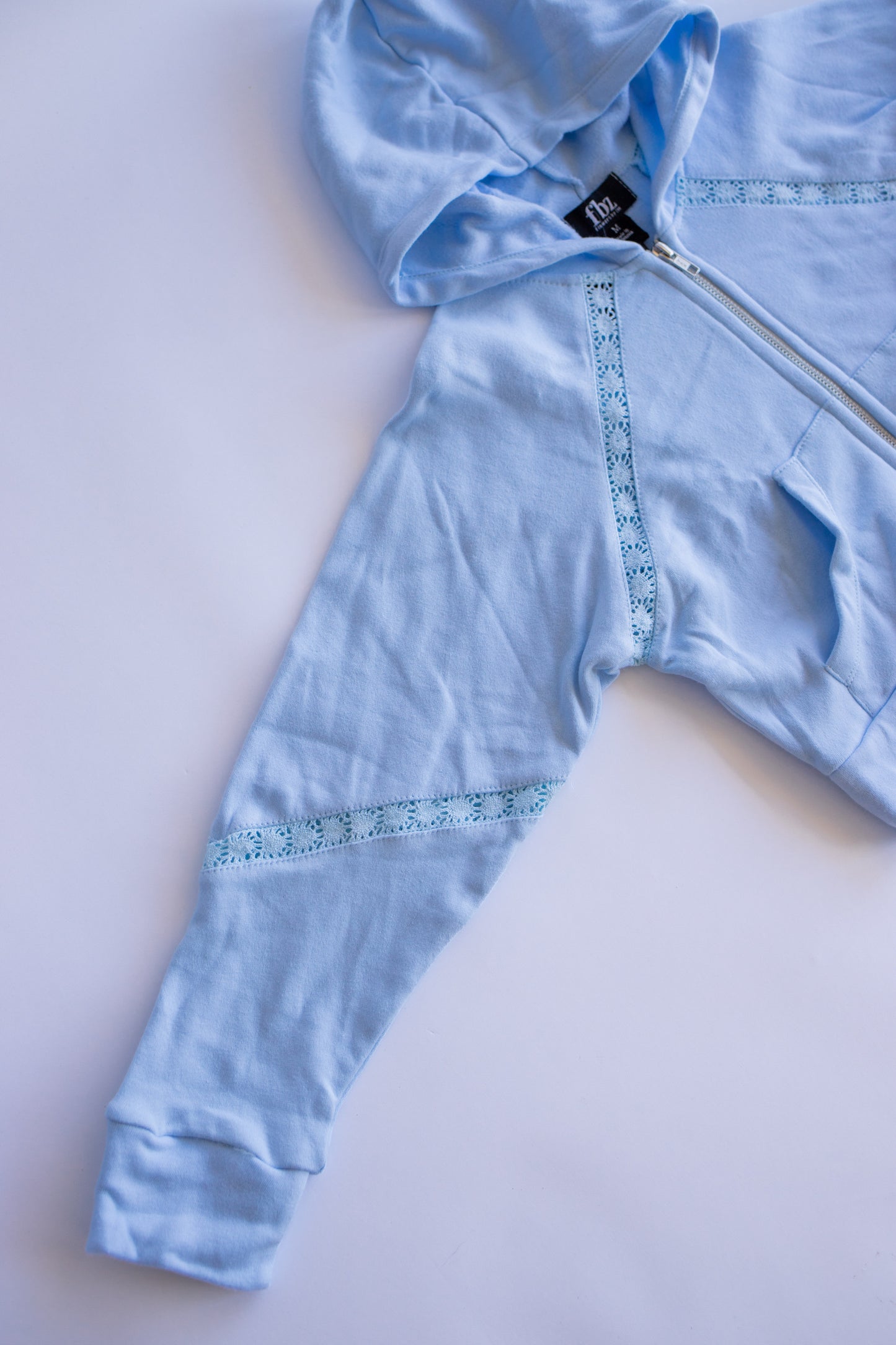 Crochet Detail Zip Sweatshirt | Aqua