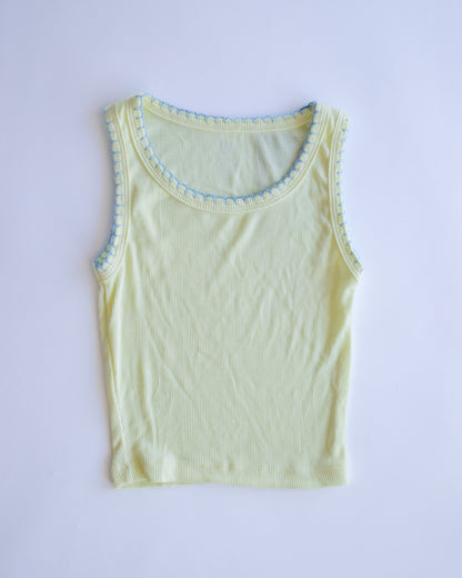 Crochet Trim Ribbed Tank | Yellow