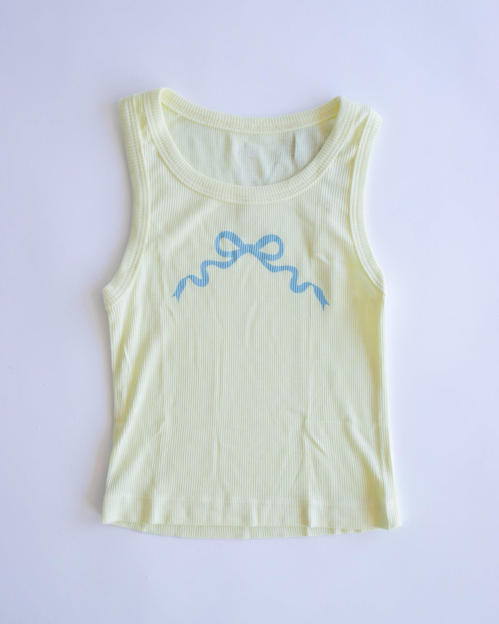 Blue Bow Ribbed Tank | Light Yellow