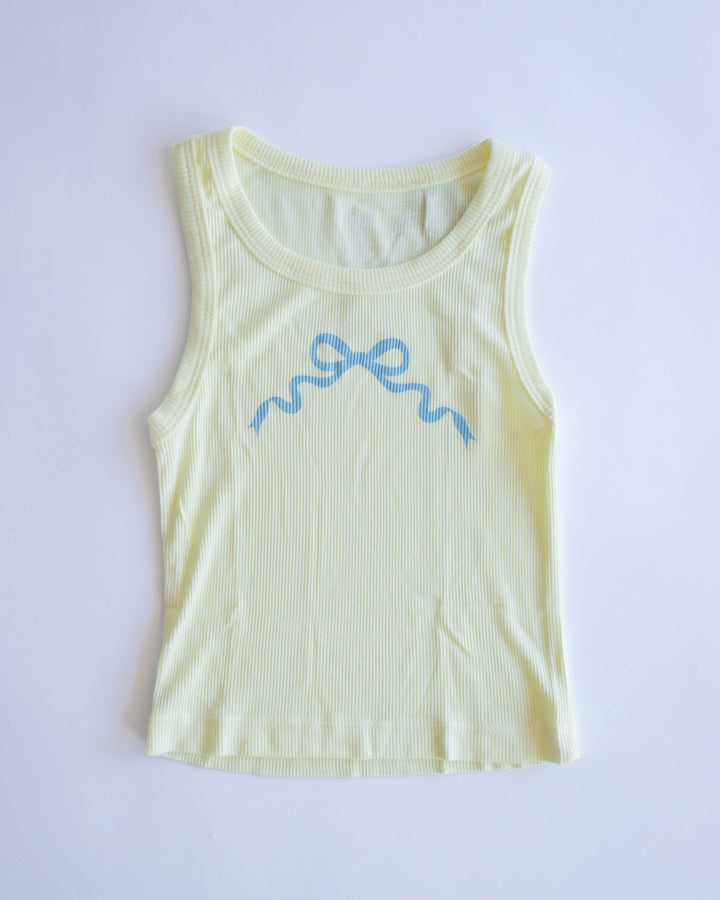 Blue Bow Ribbed Tank | Light Yellow