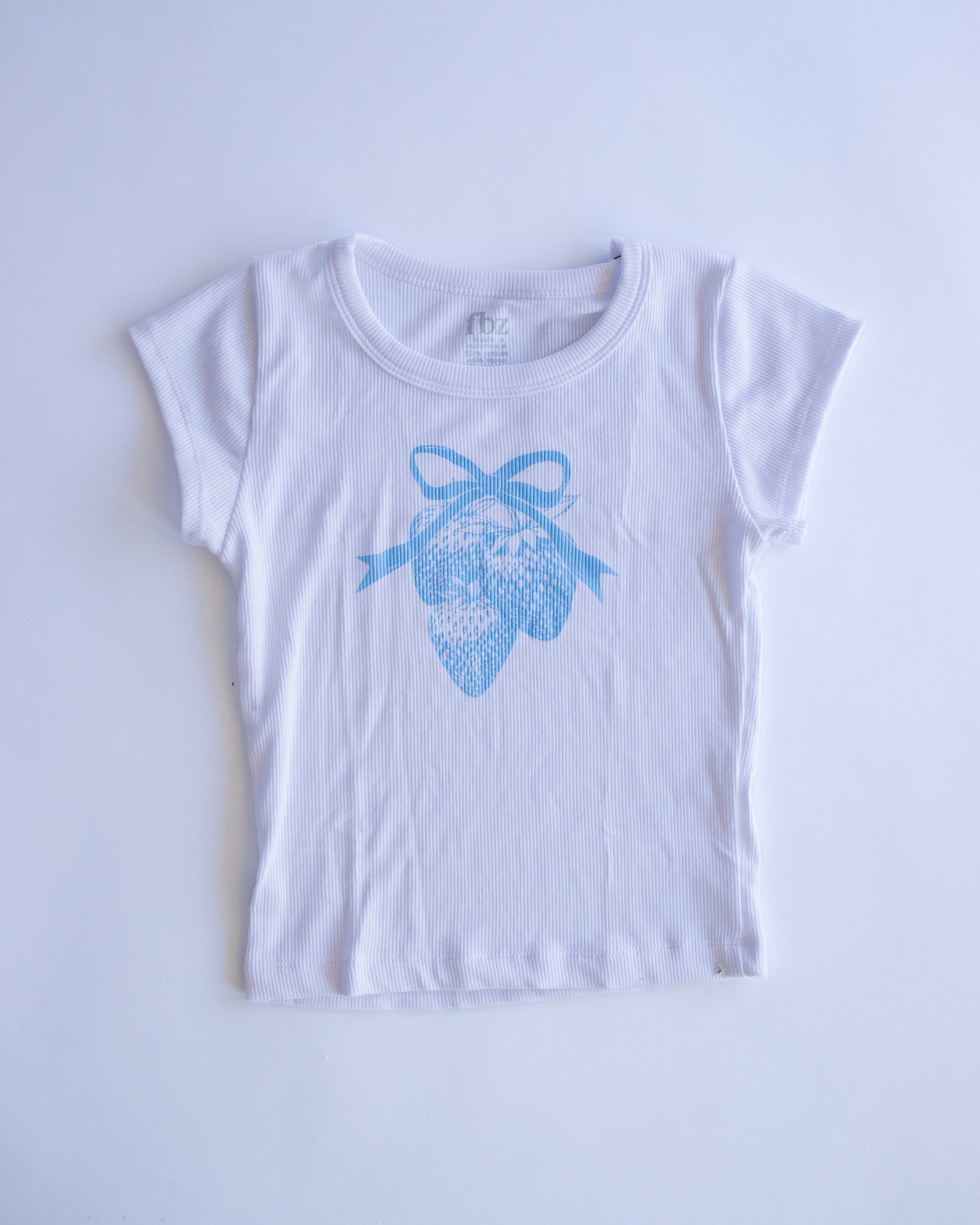Berry Bow Ribbed Tee | White