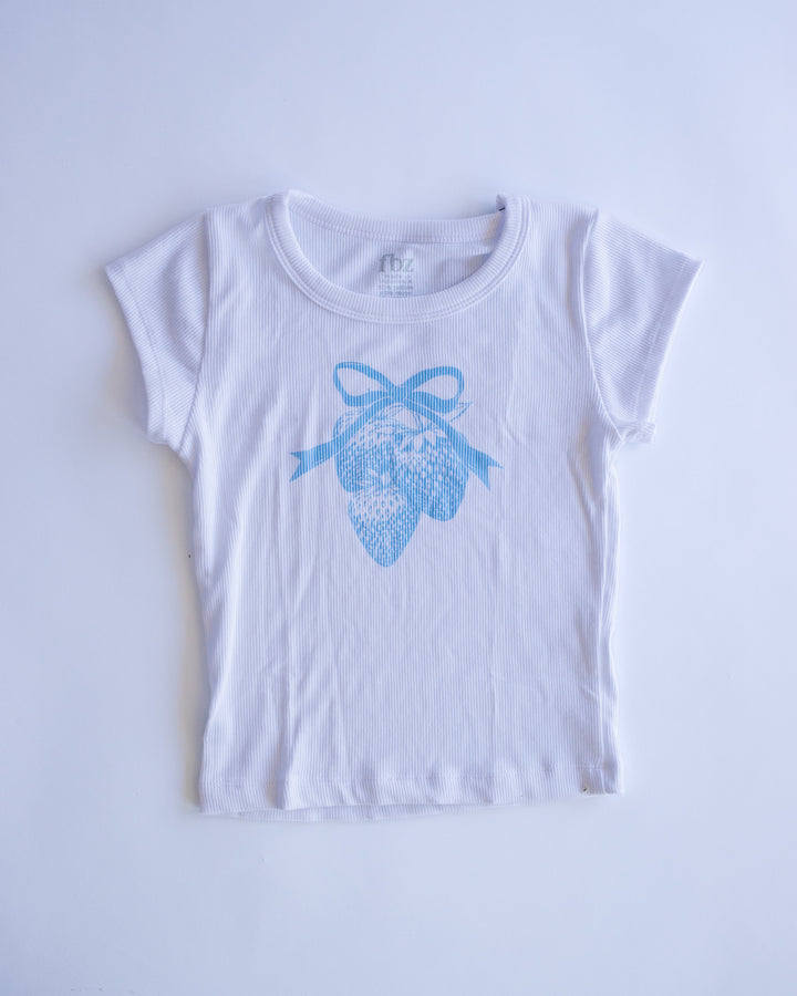 Berry Bow Ribbed Tee | White