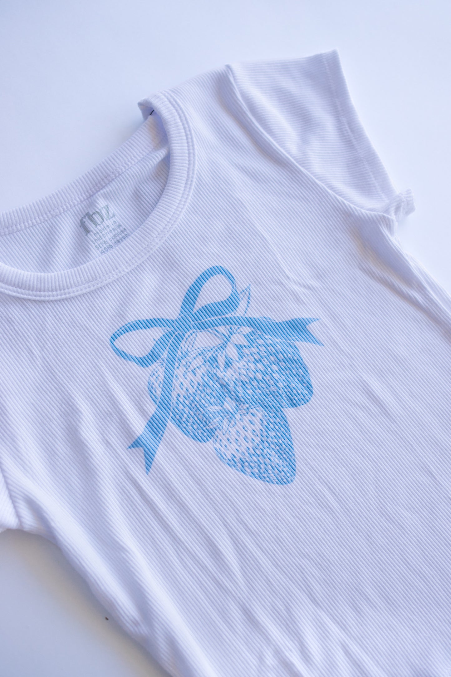 Berry Bow Ribbed Tee | White