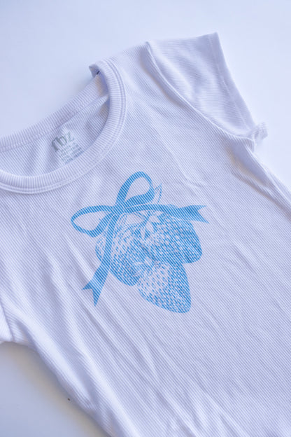 Berry Bow Ribbed Tee | White