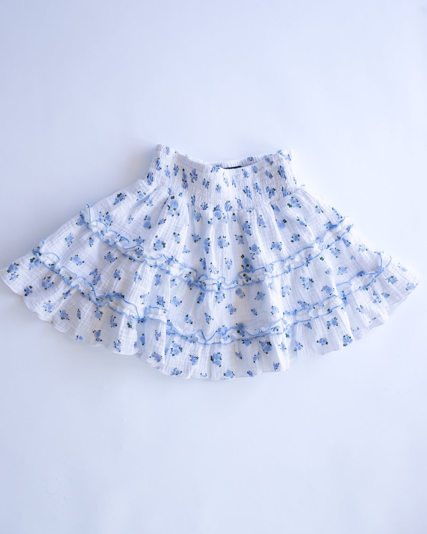 Gauze Ruffle Skirt | White + Blue Floral
