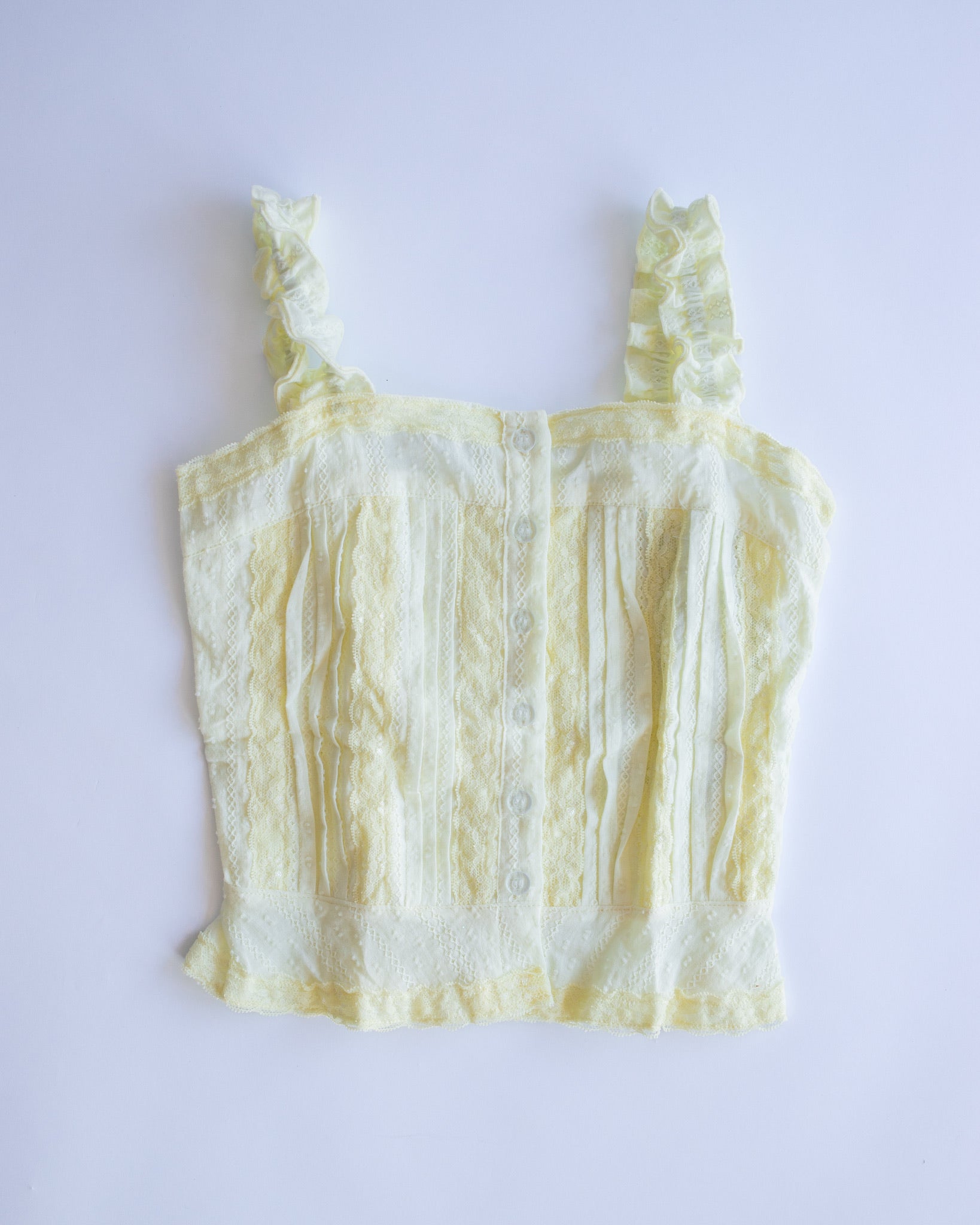 Lace Stripe Button Front Top | Light Yellow