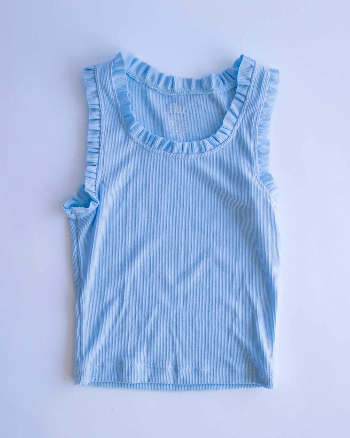 Ruffle Trim Ribbed Tank | Aqua