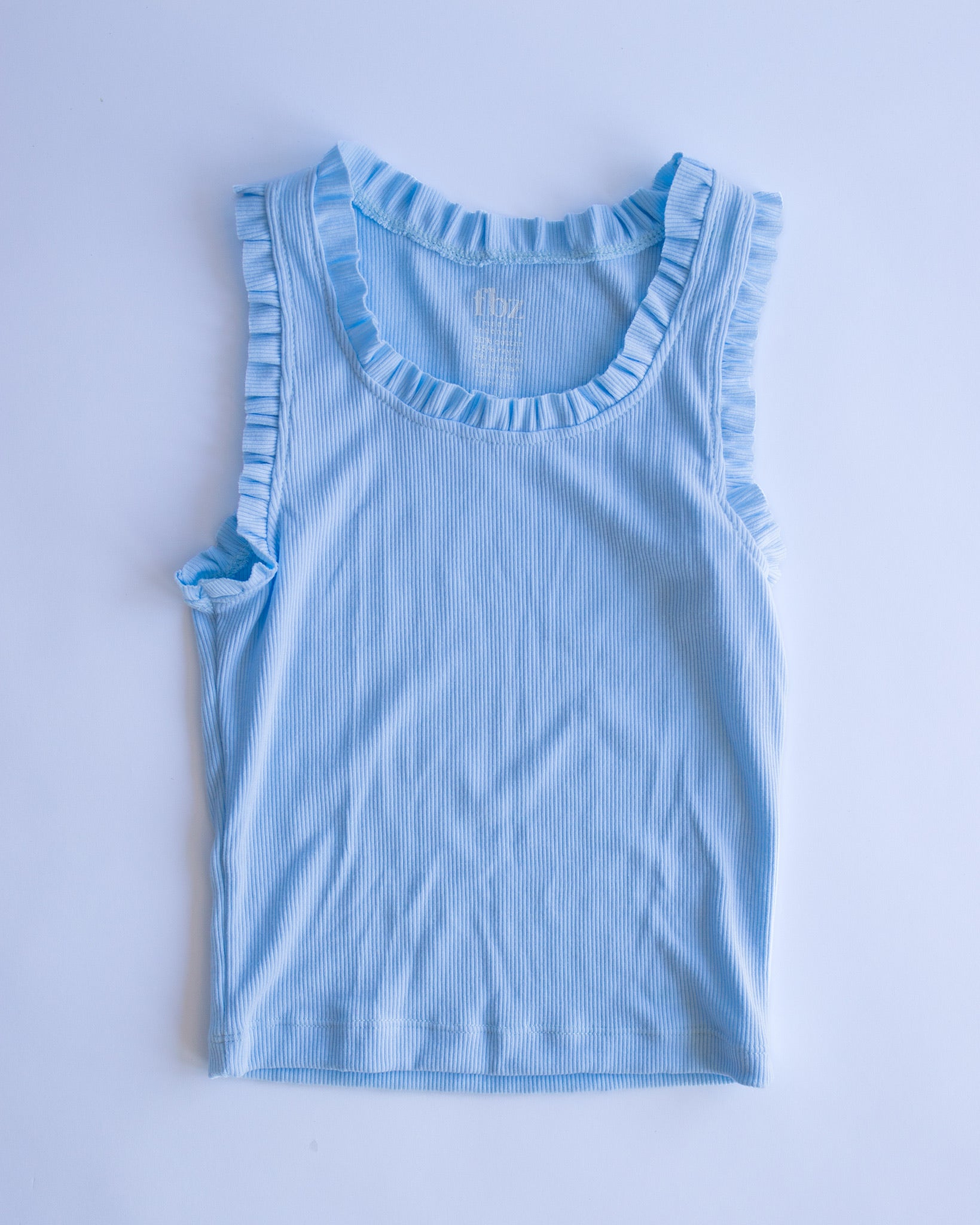 Ruffle Trim Ribbed Tank | Aqua