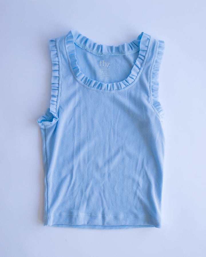 Ruffle Trim Ribbed Tank | Aqua
