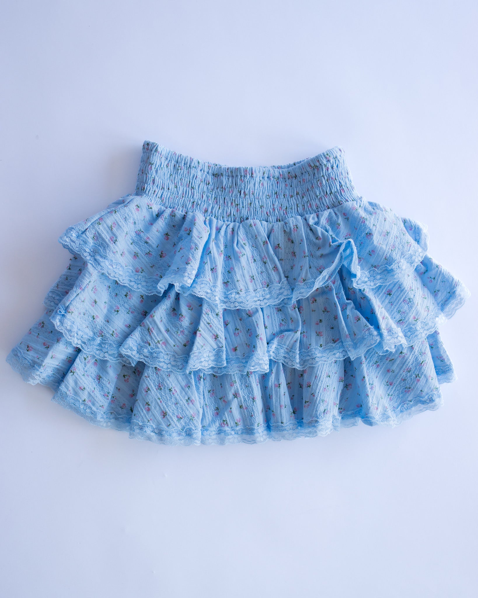 Lace Trim Tiered Skirt | Blue Mini Floral