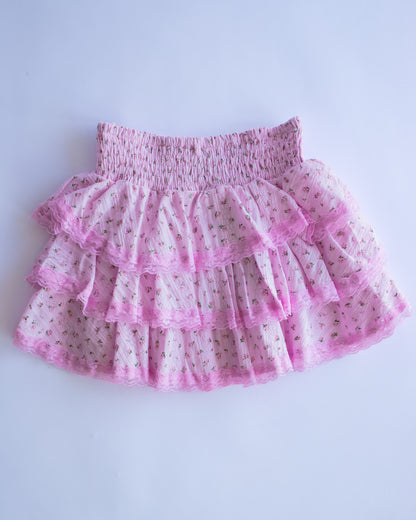 Lace Trim Tiered Skirt | Pink Mini Floral