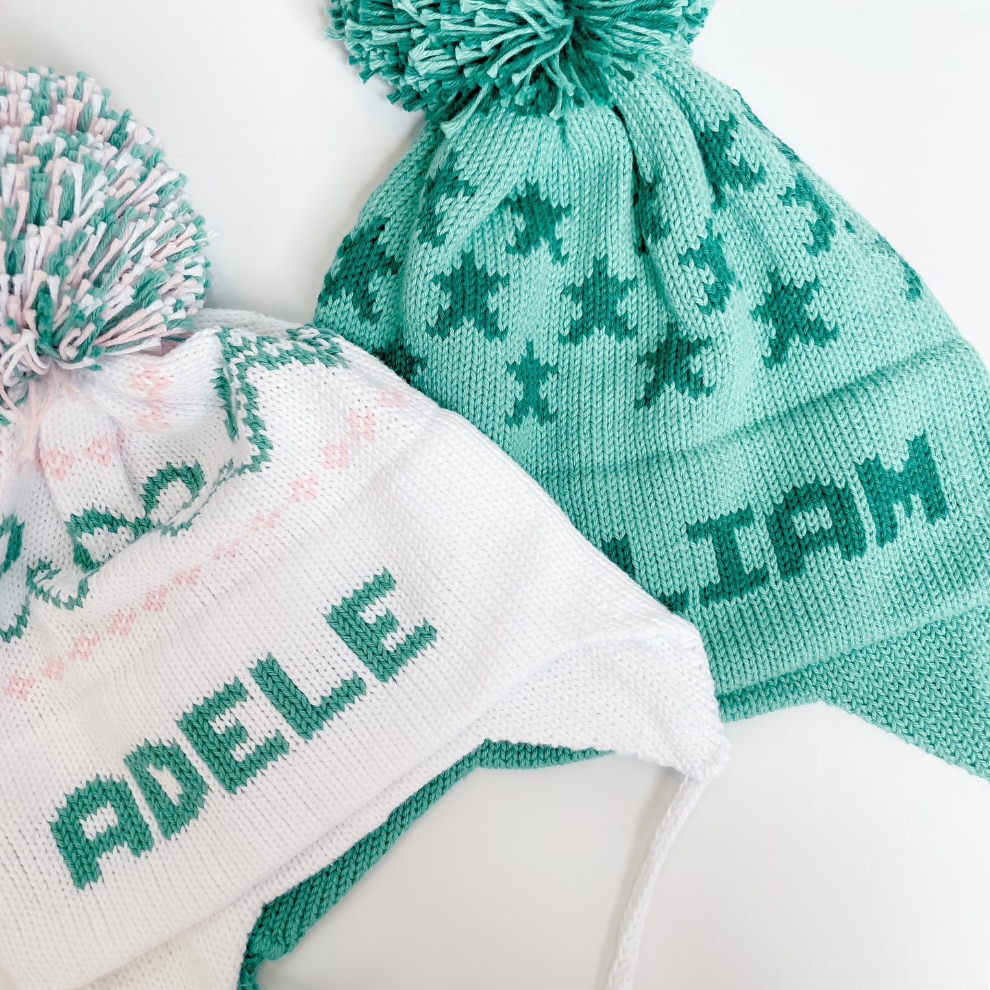 Stars Earflap Hat | Light Green & Hunter Green