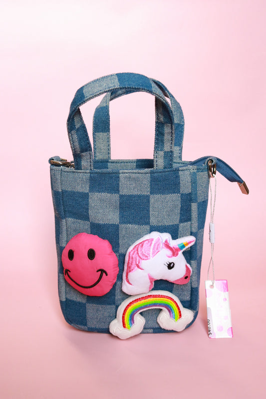 Checkered Denim Tote | Dark