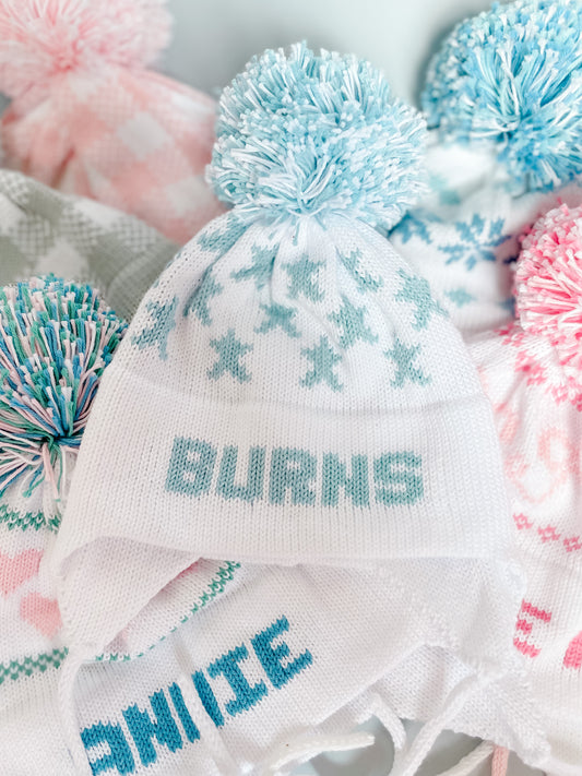 Stars Earflap Hat | White with Light Blue