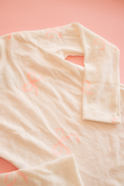 Long Sleeve | White with Pink Bows