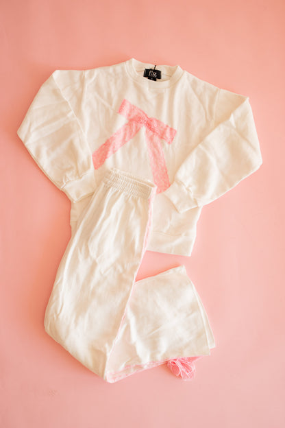 Wide Leg Pant | White Lace Bow