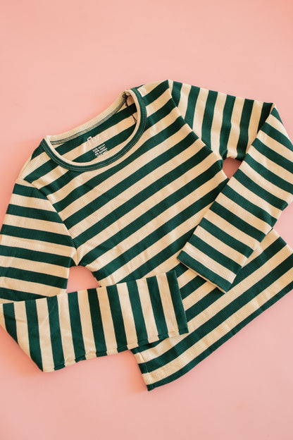 Rib Long Sleeve | Green and Cream Stripe
