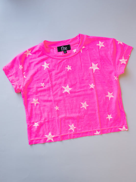 Printed Star Tee | Neon Pink