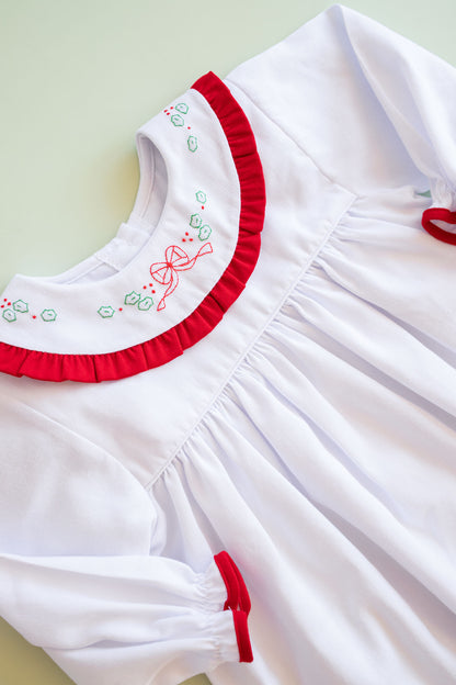 Christmas Ribbon Ruffle Collar Pique Dress