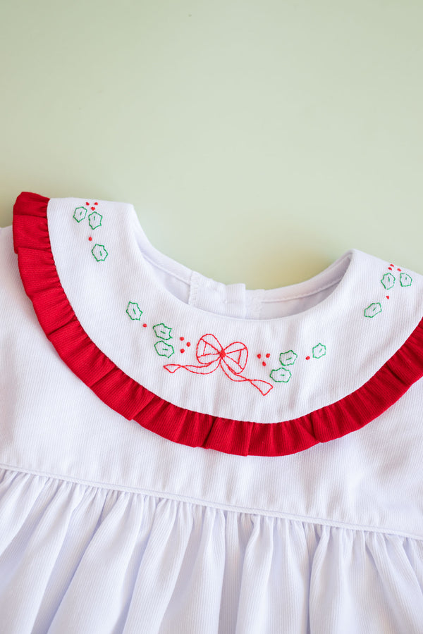 Christmas Ribbon Ruffle Collar Pique Dress