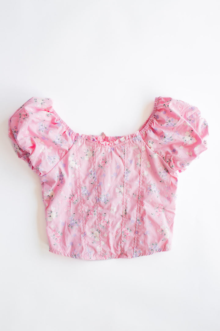 Bubble Sleeve Top | Pastel Pink Floral