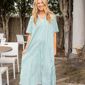 Green Pop Stripe Midi Dress