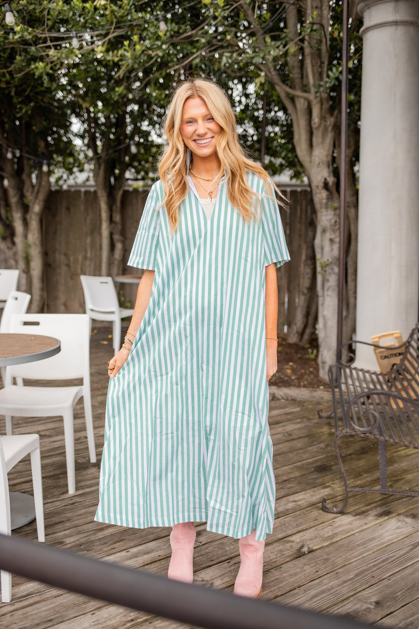 Green Pop Stripe Midi Dress