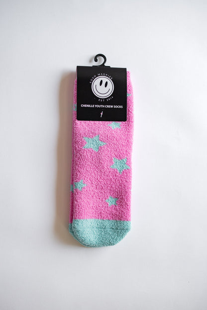 XOXO by Magpies Fuzzy Sock | Pink + Aqua Star